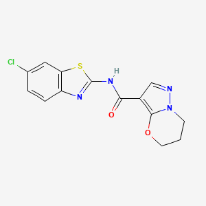 molecular formula C14H11ClN4O2S B2684945 N-(6-chlorobenzo[d]thiazol-2-yl)-6,7-dihydro-5H-pyrazolo[5,1-b][1,3]oxazine-3-carboxamide CAS No. 1428364-50-4