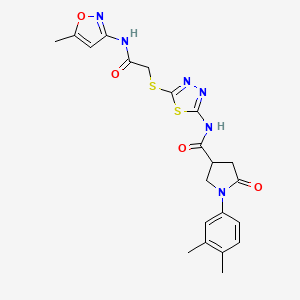 B2684948 1-(3,4-dimethylphenyl)-N-(5-((2-((5-methylisoxazol-3-yl)amino)-2-oxoethyl)thio)-1,3,4-thiadiazol-2-yl)-5-oxopyrrolidine-3-carboxamide CAS No. 872595-52-3