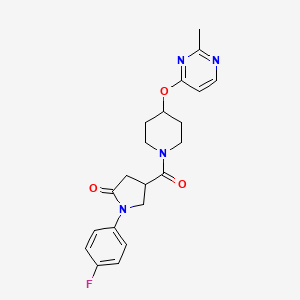 molecular formula C21H23FN4O3 B2684959 1-(4-氟苯基)-4-(4-((2-甲基嘧啶-4-基)氧基)哌啶-1-甲酰)吡咯啉-2-酮 CAS No. 2097896-94-9