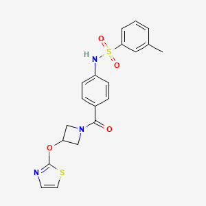 molecular formula C20H19N3O4S2 B2684962 3-methyl-N-(4-(3-(thiazol-2-yloxy)azetidine-1-carbonyl)phenyl)benzenesulfonamide CAS No. 1797905-02-2