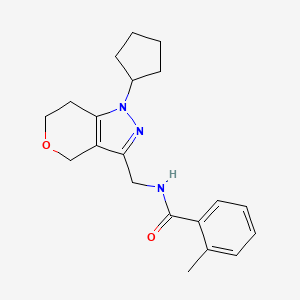 molecular formula C20H25N3O2 B2684965 N-((1-环戊基-1,4,6,7-四氢吡喃[4,3-c]吡唑-3-基)甲基)-2-甲基苯甲酰胺 CAS No. 1795416-32-8