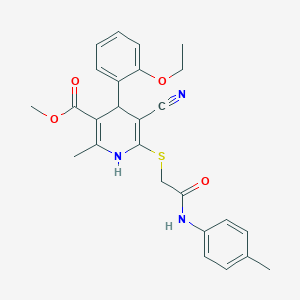 molecular formula C26H27N3O4S B2684979 Methyl 5-cyano-4-(2-ethoxyphenyl)-2-methyl-6-((2-oxo-2-(p-tolylamino)ethyl)thio)-1,4-dihydropyridine-3-carboxylate CAS No. 442557-89-3