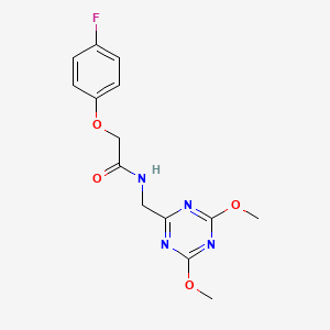 molecular formula C14H15FN4O4 B2684984 N-((4,6-二甲氧基-1,3,5-三嗪-2-基)甲基)-2-(4-氟苯氧基)乙酰胺 CAS No. 2034425-06-2