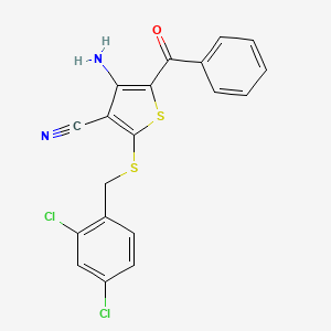 molecular formula C19H12Cl2N2OS2 B2685010 4-Amino-5-benzoyl-2-[(2,4-dichlorobenzyl)sulfanyl]-3-thiophenecarbonitrile CAS No. 478081-52-6