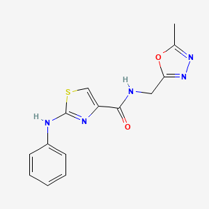 molecular formula C14H13N5O2S B2685045 N-((5-methyl-1,3,4-oxadiazol-2-yl)methyl)-2-(phenylamino)thiazole-4-carboxamide CAS No. 1203139-73-4
