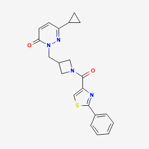 molecular formula C21H20N4O2S B2685064 6-Cyclopropyl-2-{[1-(2-phenyl-1,3-thiazole-4-carbonyl)azetidin-3-yl]methyl}-2,3-dihydropyridazin-3-one CAS No. 2309313-45-7