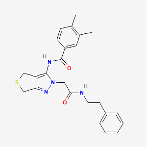 molecular formula C24H26N4O2S B2685090 3,4-dimethyl-N-(2-(2-oxo-2-(phenethylamino)ethyl)-4,6-dihydro-2H-thieno[3,4-c]pyrazol-3-yl)benzamide CAS No. 1172514-54-3