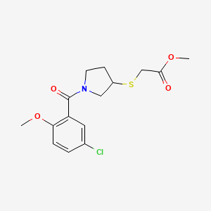 molecular formula C15H18ClNO4S B2685101 Methyl 2-((1-(5-chloro-2-methoxybenzoyl)pyrrolidin-3-yl)thio)acetate CAS No. 2034607-30-0