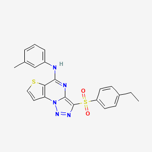 molecular formula C22H19N5O2S2 B2685180 3-(4-ethylphenylsulfonyl)-N-m-tolylthieno[2,3-e][1,2,3]triazolo[1,5-a]pyrimidin-5-amine CAS No. 892743-16-7
