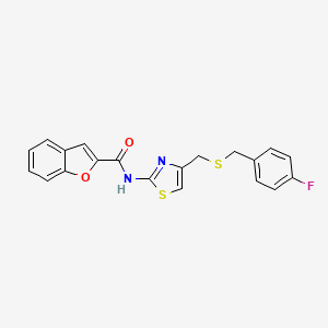 molecular formula C20H15FN2O2S2 B2685235 N-(4-(((4-fluorobenzyl)thio)methyl)thiazol-2-yl)benzofuran-2-carboxamide CAS No. 941973-83-7