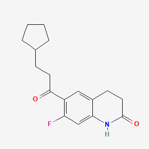 B2685258 6-(3-cyclopentylpropanoyl)-7-fluoro-3,4-dihydro-1H-quinolin-2-one CAS No. 1153886-28-2