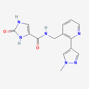 molecular formula C14H14N6O2 B2685333 N-((2-(1-methyl-1H-pyrazol-4-yl)pyridin-3-yl)methyl)-2-oxo-2,3-dihydro-1H-imidazole-4-carboxamide CAS No. 2309751-58-2