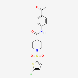 molecular formula C18H19ClN2O4S2 B2685393 N-(4-acetylphenyl)-1-((5-chlorothiophen-2-yl)sulfonyl)piperidine-4-carboxamide CAS No. 900001-58-3