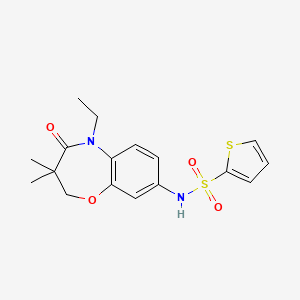 molecular formula C17H20N2O4S2 B2685411 N-(5-ethyl-3,3-dimethyl-4-oxo-2,3,4,5-tetrahydro-1,5-benzoxazepin-8-yl)thiophene-2-sulfonamide CAS No. 922093-73-0