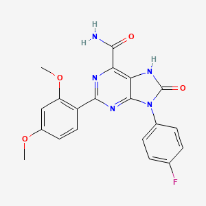 molecular formula C20H16FN5O4 B2685434 2-(2,4-二甲氧基苯基)-9-(4-氟苯基)-8-氧代-8,9-二氢-7H-嘌呤-6-甲酰胺 CAS No. 869069-01-2