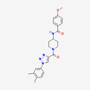 molecular formula C24H27N5O3 B2685435 N-(1-(1-(3,4-二甲基苯基)-1H-1,2,3-三唑-4-甲酰基哌啶-4-基)-4-甲氧基苯甲酰胺 CAS No. 1251673-78-5