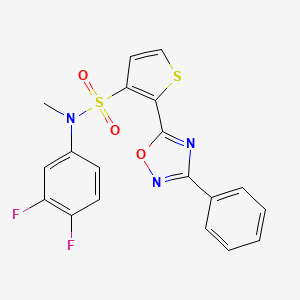 molecular formula C19H13F2N3O3S2 B2685447 N-(3,4-difluorophenyl)-N-methyl-2-(3-phenyl-1,2,4-oxadiazol-5-yl)thiophene-3-sulfonamide CAS No. 1105196-56-2