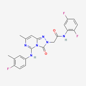 molecular formula C21H17F3N6O2 B2685473 N-(2,5-difluorophenyl)-2-{5-[(4-fluoro-3-methylphenyl)amino]-7-methyl-3-oxo-2H,3H-[1,2,4]triazolo[4,3-c]pyrimidin-2-yl}acetamide CAS No. 1251710-86-7