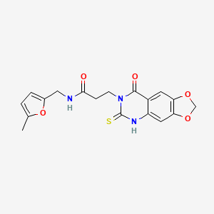 molecular formula C18H17N3O5S B2685474 N-[(5-methylfuran-2-yl)methyl]-3-{8-oxo-6-sulfanylidene-2H,5H,6H,7H,8H-[1,3]dioxolo[4,5-g]quinazolin-7-yl}propanamide CAS No. 688055-25-6