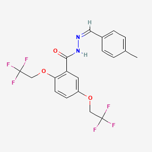 molecular formula C19H16F6N2O3 B2685495 N'-[(Z)-(4-methylphenyl)methylidene]-2,5-bis(2,2,2-trifluoroethoxy)benzenecarbohydrazide CAS No. 477864-08-7