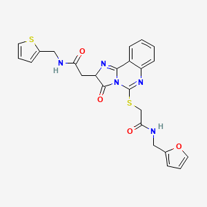 molecular formula C24H21N5O4S2 B2685555 N-[(furan-2-yl)methyl]-2-{[3-oxo-2-({[(thiophen-2-yl)methyl]carbamoyl}methyl)-2H,3H-imidazo[1,2-c]quinazolin-5-yl]sulfanyl}acetamide CAS No. 1024377-37-4