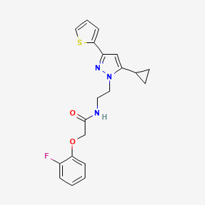molecular formula C20H20FN3O2S B2685586 N-(2-(5-cyclopropyl-3-(thiophen-2-yl)-1H-pyrazol-1-yl)ethyl)-2-(2-fluorophenoxy)acetamide CAS No. 1797976-46-5
