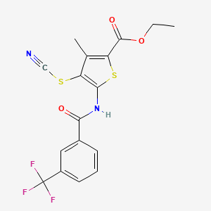 molecular formula C17H13F3N2O3S2 B2685604 Ethyl 3-methyl-4-thiocyanato-5-(3-(trifluoromethyl)benzamido)thiophene-2-carboxylate CAS No. 681160-49-6