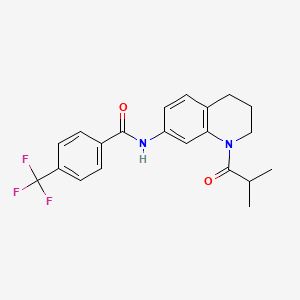 molecular formula C21H21F3N2O2 B2685608 N-[1-(2-methylpropanoyl)-1,2,3,4-tetrahydroquinolin-7-yl]-4-(trifluoromethyl)benzamide CAS No. 1005298-55-4