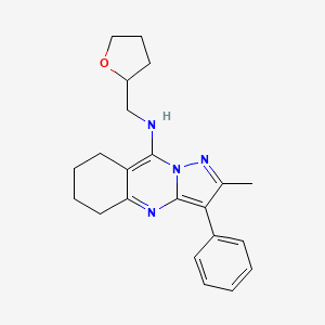 molecular formula C22H26N4O B2685618 2-methyl-N-[(oxolan-2-yl)methyl]-3-phenyl-5H,6H,7H,8H-pyrazolo[3,2-b]quinazolin-9-amine CAS No. 896854-92-5