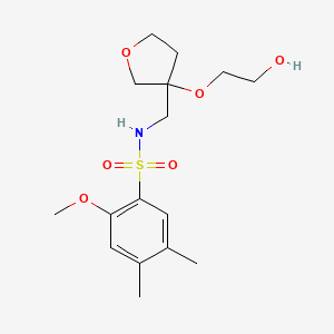 molecular formula C16H25NO6S B2685638 N-((3-(2-hydroxyethoxy)tetrahydrofuran-3-yl)methyl)-2-methoxy-4,5-dimethylbenzenesulfonamide CAS No. 2320885-80-9