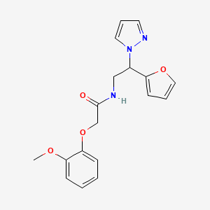molecular formula C18H19N3O4 B2685640 N-(2-(furan-2-yl)-2-(1H-pyrazol-1-yl)ethyl)-2-(2-methoxyphenoxy)acetamide CAS No. 2034566-43-1