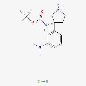 molecular formula C17H28ClN3O2 B2685648 Tert-butyl N-[3-[3-(dimethylamino)phenyl]pyrrolidin-3-yl]carbamate;hydrochloride CAS No. 2416235-77-1