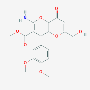 molecular formula C19H19NO8 B2685653 Methyl 2-amino-4-(3,4-dimethoxyphenyl)-6-(hydroxymethyl)-8-oxo-4,8-dihydropyrano[3,2-b]pyran-3-carboxylate CAS No. 881447-73-0