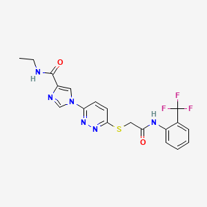 molecular formula C19H17F3N6O2S B2685710 N-ethyl-1-{6-[({[2-(trifluoromethyl)phenyl]carbamoyl}methyl)sulfanyl]pyridazin-3-yl}-1H-imidazole-4-carboxamide CAS No. 1185030-85-6