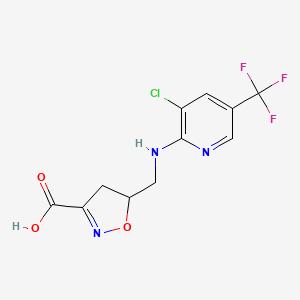 molecular formula C11H9ClF3N3O3 B2685716 5-({[3-Chloro-5-(trifluoromethyl)-2-pyridinyl]amino}methyl)-4,5-dihydro-3-isoxazolecarboxylic acid CAS No. 251097-82-2
