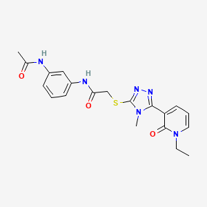 molecular formula C20H22N6O3S B2685720 N-(3-acetamidophenyl)-2-((5-(1-ethyl-2-oxo-1,2-dihydropyridin-3-yl)-4-methyl-4H-1,2,4-triazol-3-yl)thio)acetamide CAS No. 1105208-71-6
