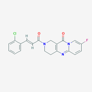 molecular formula C20H15ClFN3O2 B2685727 5-[(E)-3-(2-chlorophenyl)prop-2-enoyl]-13-fluoro-1,5,9-triazatricyclo[8.4.0.03,8]tetradeca-3(8),9,11,13-tetraen-2-one CAS No. 2034997-96-9