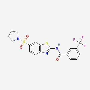 molecular formula C19H16F3N3O3S2 B2685772 N-[6-(PYRROLIDINE-1-SULFONYL)-1,3-BENZOTHIAZOL-2-YL]-3-(TRIFLUOROMETHYL)BENZAMIDE CAS No. 881042-52-0