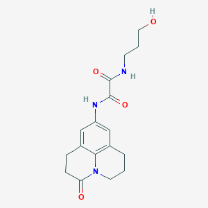 molecular formula C17H21N3O4 B2685799 N-(3-hydroxypropyl)-N'-{2-oxo-1-azatricyclo[7.3.1.0^{5,13}]trideca-5,7,9(13)-trien-7-yl}ethanediamide CAS No. 898427-73-1