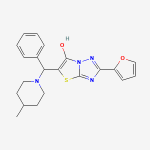 molecular formula C21H22N4O2S B2685804 2-(furan-2-yl)-5-[(4-methylpiperidin-1-yl)(phenyl)methyl]-[1,2,4]triazolo[3,2-b][1,3]thiazol-6-ol CAS No. 887219-42-3