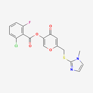 molecular formula C17H12ClFN2O4S B2685833 6-{[(1-methyl-1H-imidazol-2-yl)sulfanyl]methyl}-4-oxo-4H-pyran-3-yl 2-chloro-6-fluorobenzoate CAS No. 896309-33-4