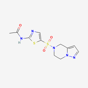molecular formula C11H13N5O3S2 B2685855 N-(5-((6,7-dihydropyrazolo[1,5-a]pyrazin-5(4H)-yl)sulfonyl)thiazol-2-yl)acetamide CAS No. 2034546-20-6