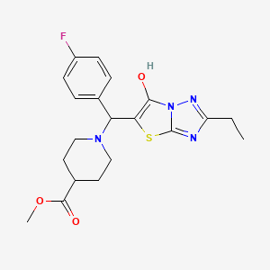 molecular formula C20H23FN4O3S B2685860 Methyl 1-((2-ethyl-6-hydroxythiazolo[3,2-b][1,2,4]triazol-5-yl)(4-fluorophenyl)methyl)piperidine-4-carboxylate CAS No. 898345-18-1