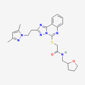 2-[[2-[2-(3,5-dimethylpyrazol-1-yl)ethyl]-[1,2,4]triazolo[1,5-c]quinazolin-5-yl]sulfanyl]-N-(oxolan-2-ylmethyl)acetamide