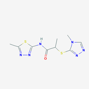 molecular formula C9H12N6OS2 B2685869 N-(5-methyl-1,3,4-thiadiazol-2-yl)-2-[(4-methyl-4H-1,2,4-triazol-3-yl)sulfanyl]propanamide CAS No. 394233-51-3