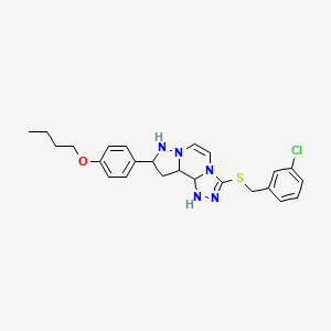 molecular formula C24H22ClN5OS B2685873 11-(4-Butoxyphenyl)-5-{[(3-chlorophenyl)methyl]sulfanyl}-3,4,6,9,10-pentaazatricyclo[7.3.0.0^{2,6}]dodeca-1(12),2,4,7,10-pentaene CAS No. 1326870-62-5