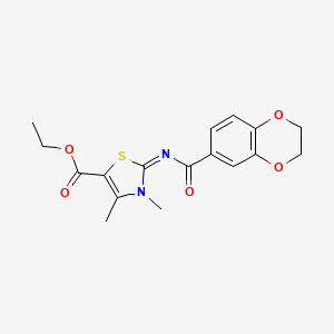 molecular formula C17H18N2O5S B2685890 ethyl (2Z)-2-[(2,3-dihydro-1,4-benzodioxine-6-carbonyl)imino]-3,4-dimethyl-2,3-dihydro-1,3-thiazole-5-carboxylate CAS No. 477555-88-7