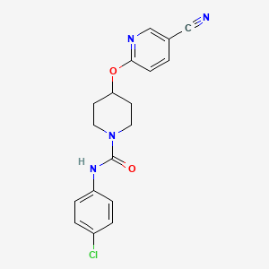 molecular formula C18H17ClN4O2 B2685900 N-(4-chlorophenyl)-4-((5-cyanopyridin-2-yl)oxy)piperidine-1-carboxamide CAS No. 1428355-63-8
