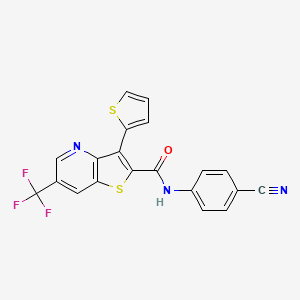 molecular formula C20H10F3N3OS2 B2685908 N-(4-cyanophenyl)-3-(2-thienyl)-6-(trifluoromethyl)thieno[3,2-b]pyridine-2-carboxamide CAS No. 477845-19-5