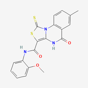 molecular formula C19H15N3O3S2 B2685945 N-(2-methoxyphenyl)-7-methyl-5-oxo-1-sulfanylidene-1H,4H,5H-[1,3]thiazolo[3,4-a]quinazoline-3-carboxamide CAS No. 1111160-59-8